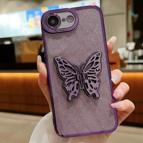 

For iPhone 7 / 8 / SE 2022 Electroplated Glitter 3D Butterfly TPU Phone Case(Dark Night Purple)