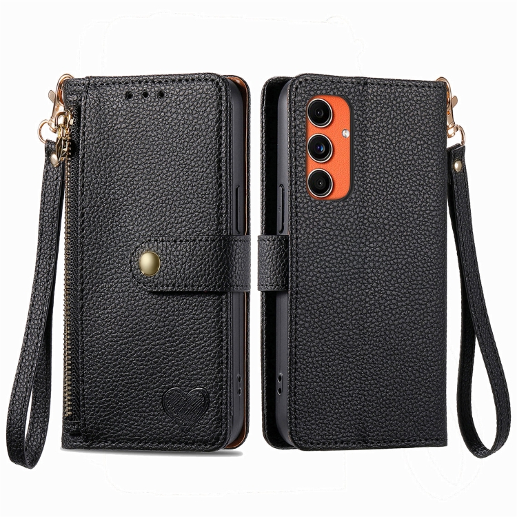 

For Samsung Galaxy C55 Love Zipper Lanyard Leather Phone Case(Black)