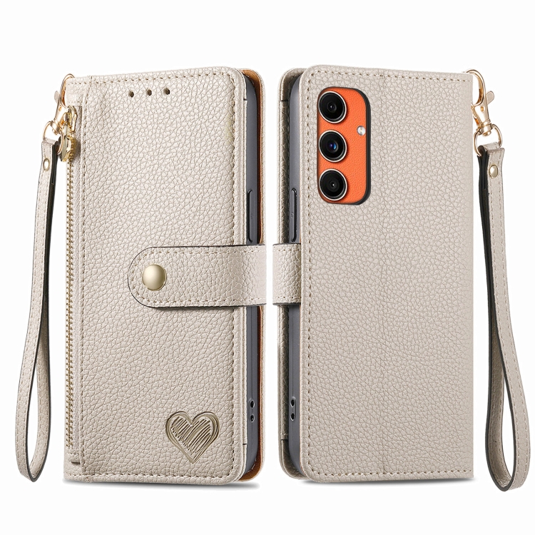 

For Samsung Galaxy C55 Love Zipper Lanyard Leather Phone Case(Gray)