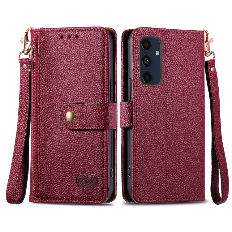 

For Samsung Galaxy M55 Love Zipper Lanyard Leather Phone Case(Red)