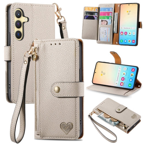 

For Samsung Galaxy S25+ 5G Love Zipper Lanyard Leather Phone Case(Gray)