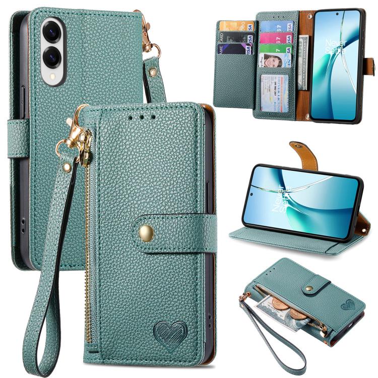 

For Samsung Galaxy S25 Edge 5G Love Zipper Lanyard Leather Phone Case(Green)