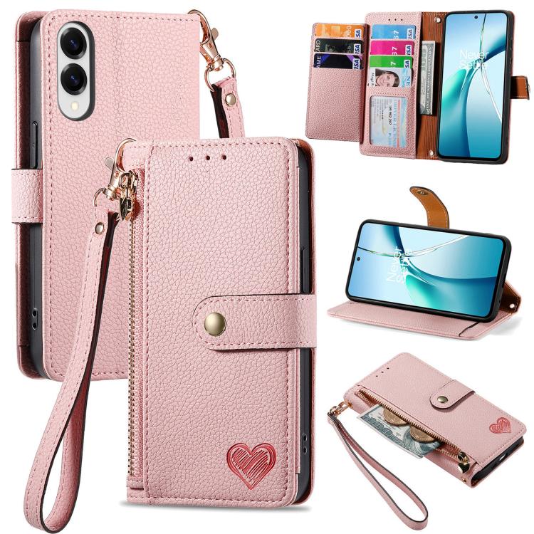 

For Samsung Galaxy S25 Edge 5G Love Zipper Lanyard Leather Phone Case(Pink)