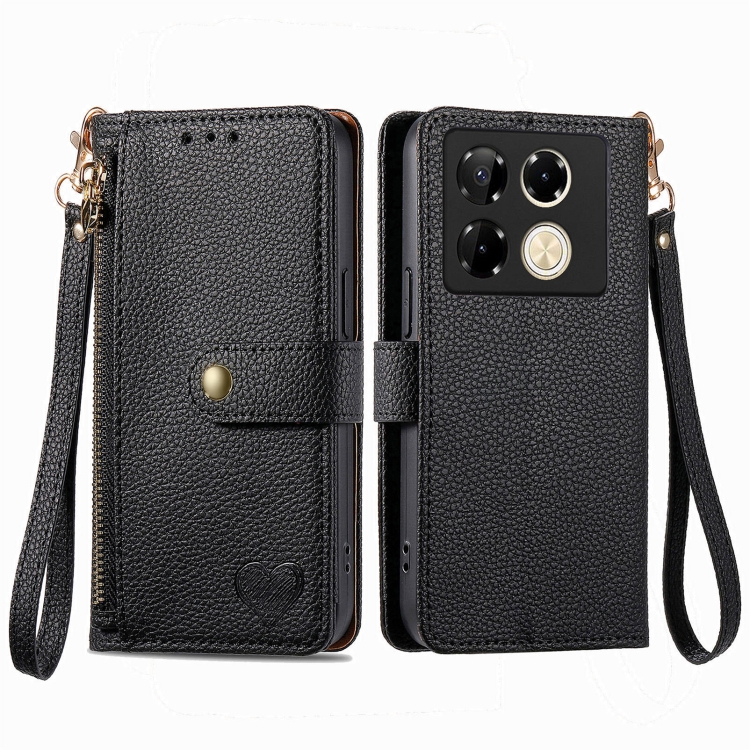 

For Infinix Note 40 Pro 4G Love Zipper Lanyard Leather Phone Case(Black)