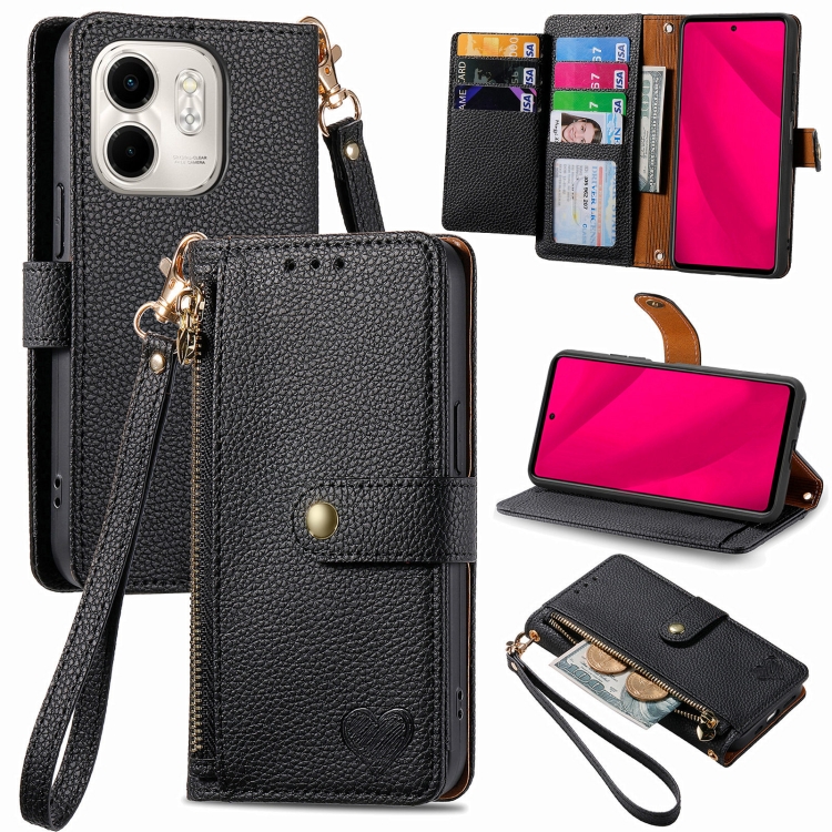 

For Infinix Smart 9 Love Zipper Lanyard Leather Phone Case(Black)
