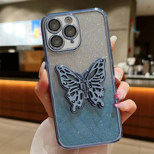 

For iPhone 11 Pro Max Electroplated Gradient Glitter 3D Butterfly TPU Phone Case(Gradient Blue)