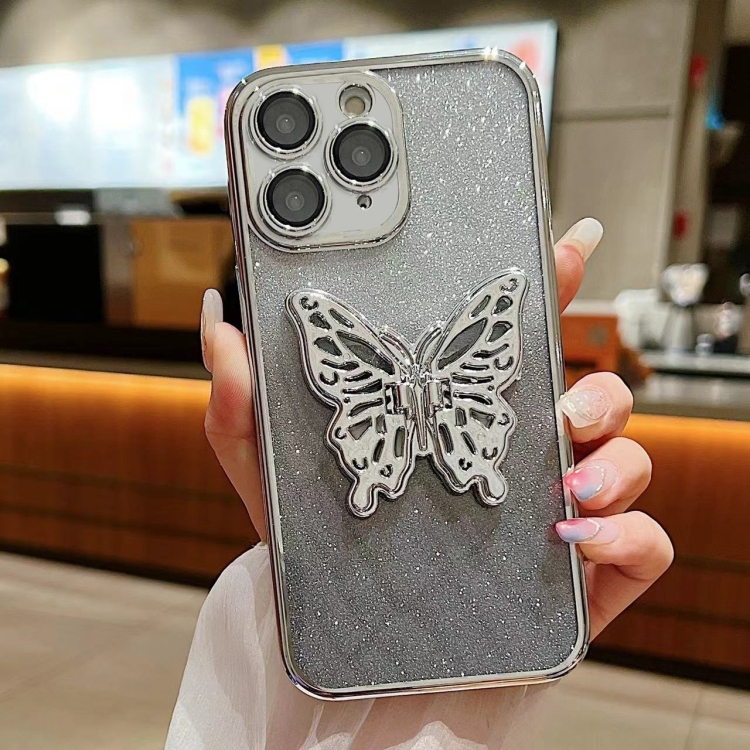 

For iPhone 11 Pro Electroplated Gradient Glitter 3D Butterfly TPU Phone Case(Gradient Silver)