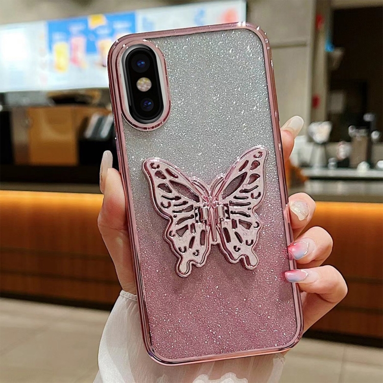 

For iPhone X / XS Electroplated Gradient Glitter 3D Butterfly TPU Phone Case(Gradient Pink)