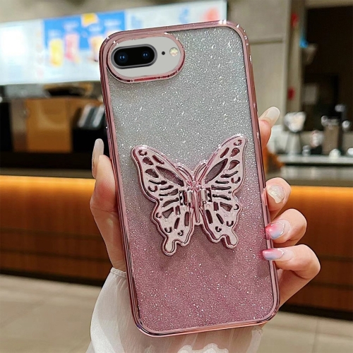 

For iPhone 7 Plus / 8 Plus Electroplated Gradient Glitter 3D Butterfly TPU Phone Case(Gradient Pink)