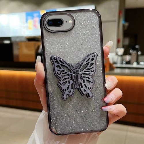 

For iPhone 7 Plus / 8 Plus Electroplated Gradient Glitter 3D Butterfly TPU Phone Case(Gradient Black)
