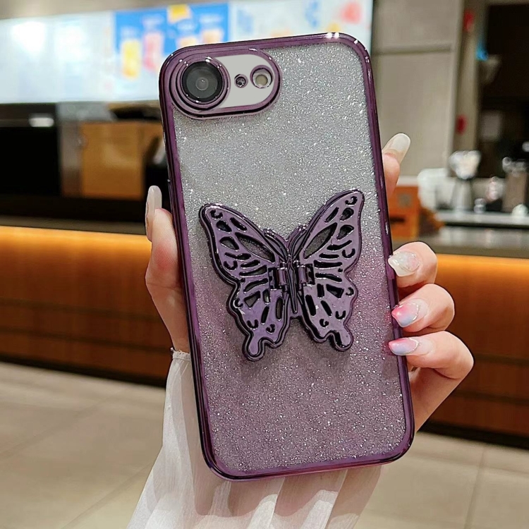 

For iPhone 7 / 8 / SE 2022 Electroplated Gradient Glitter 3D Butterfly TPU Phone Case(Gradient Purple)