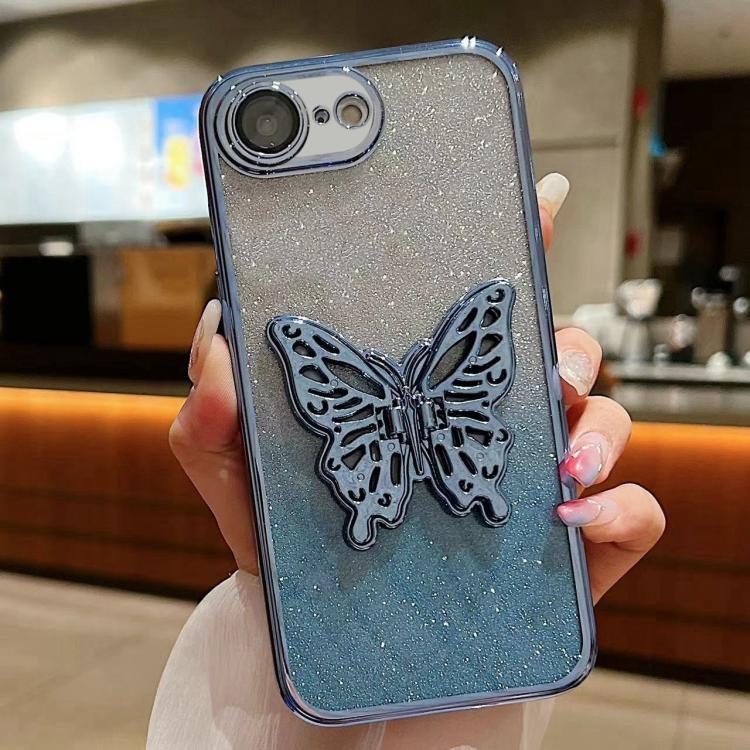 

For iPhone 16e Electroplated Gradient Glitter 3D Butterfly TPU Phone Case(Gradient Blue)