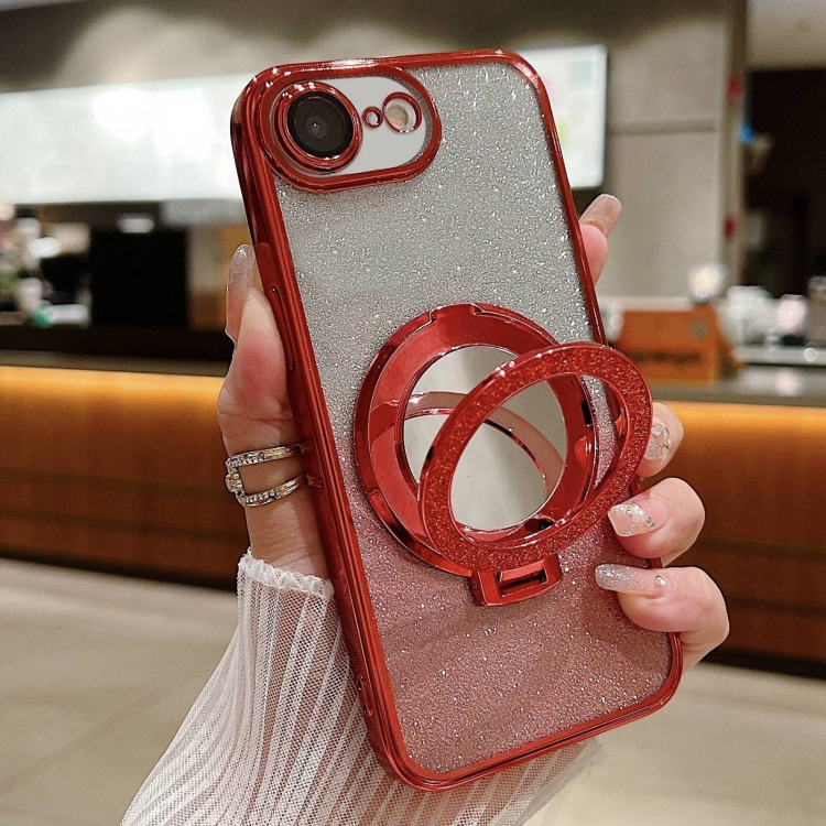

For iPhone 7 / 8 / SE 2022 Plated Mirror Holder Gradient Glitter MagSafe Phone Case(Red)