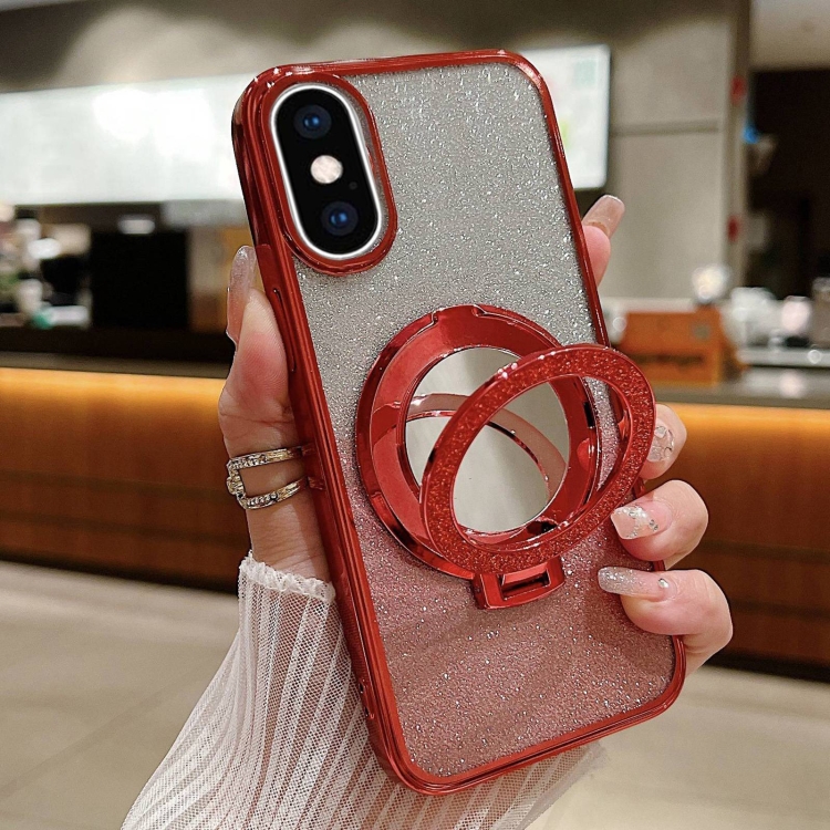 

For iPhone XS Max Plated Mirror Holder Gradient Glitter MagSafe Phone Case(Red)