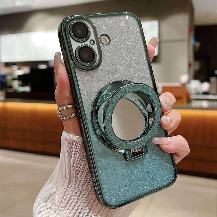 

For iPhone 17 Plated Mirror Holder Gradient Glitter MagSafe Phone Case(Green)