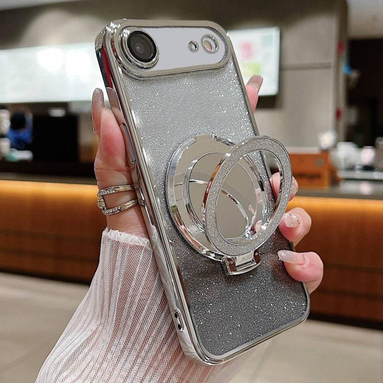 

For iPhone Air Plated Mirror Holder Gradient Glitter MagSafe Phone Case(Gray)