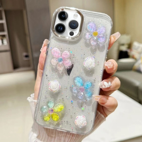 

For iPhone 15 Pro Max 3D Flower Glitter Epoxy TPU Phone Case(Colorful Flowers)