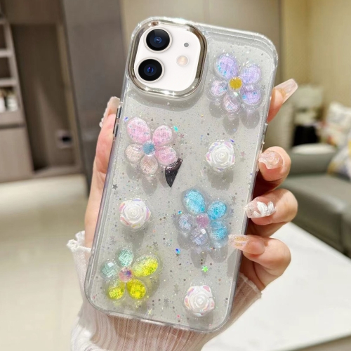 

For iPhone 12 3D Flower Glitter Epoxy TPU Phone Case(Colorful Flowers)