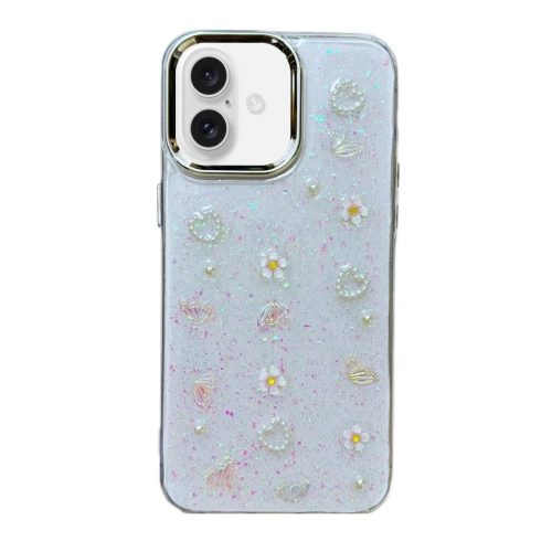 

For iPhone 16 Plus 3D Flower Glitter Epoxy TPU Phone Case(Pink Strawberry)