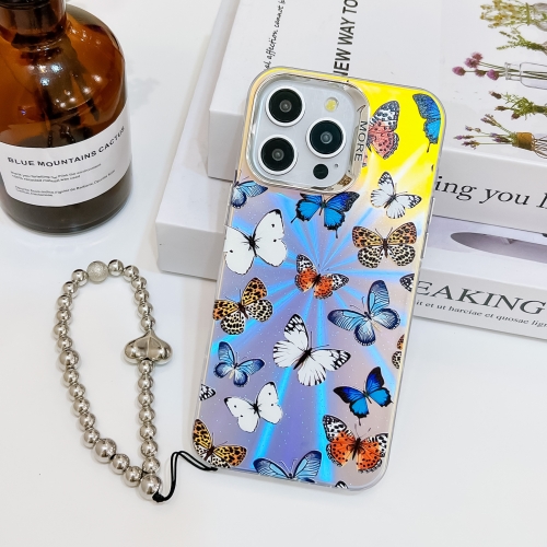 

For iPhone 14 Pro Electroplating Laser Butterfly Phone Case with Wrist Strap(Color Butterflies AB1)