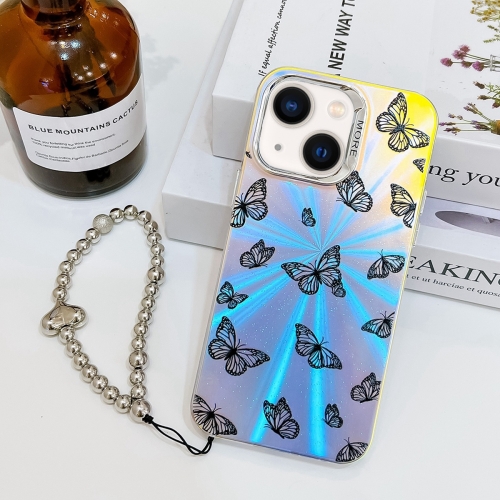 

For iPhone 13 Electroplating Laser Butterfly Phone Case with Wrist Strap(Black Butterflies AB5)