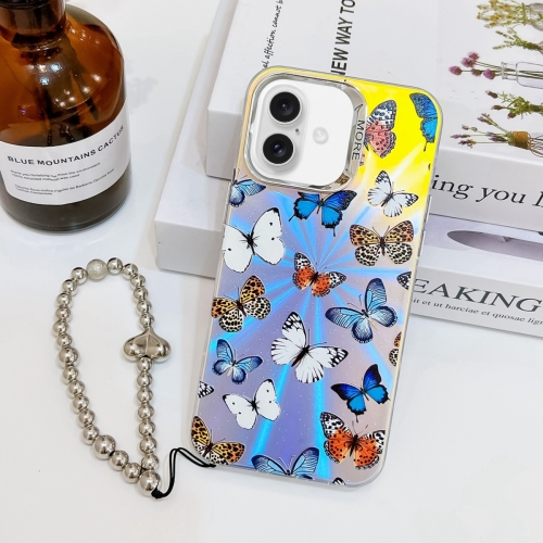 

For iPhone 16 Plus Electroplating Laser Butterfly Phone Case with Wrist Strap(Color Butterflies AB1)