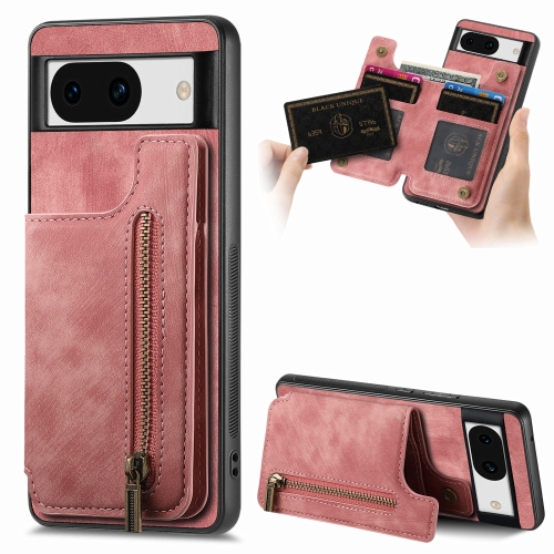 

For Google Pixel 9 Pro XL Retro Leather Zipper Wallet Back Phone Case(Pink)