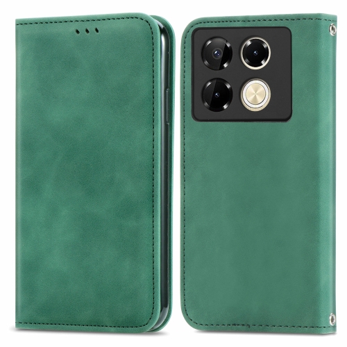 

For Infinix Note 40 Pro 4G Retro Skin Feel Magnetic Flip Leather Phone Case(Green)