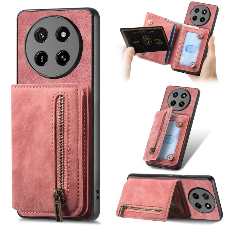 For Honor X80 Pro Max 5G Retro Leather Zipper Wallet Back Phone Case(Pink)