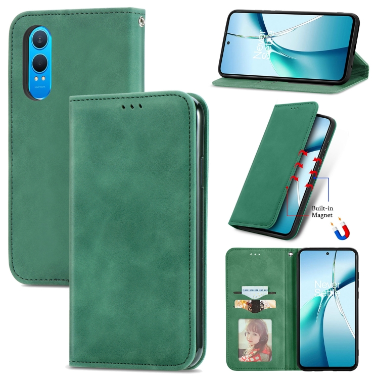

For OnePlus CE 4 Lite Retro Skin Feel Magnetic Flip Leather Phone Case(Green)