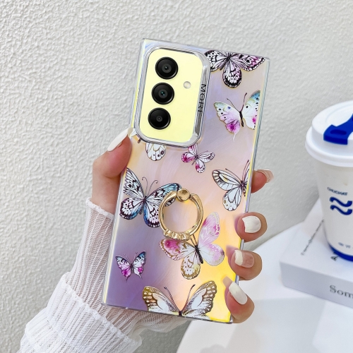 

For Samsung Galaxy A15 5G Electroplating Laser Butterfly Ring Holder Phone Case(Pink Butterflies AB2)