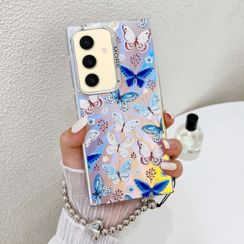 

For Samsung Galaxy S24 5G Electroplating Laser Butterfly Phone Case with Wrist Strap(Blue Butterflies AB4)