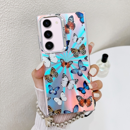 

For Samsung Galaxy S23+ 5G Electroplating Laser Butterfly Phone Case with Wrist Strap(Color Butterflies AB1)