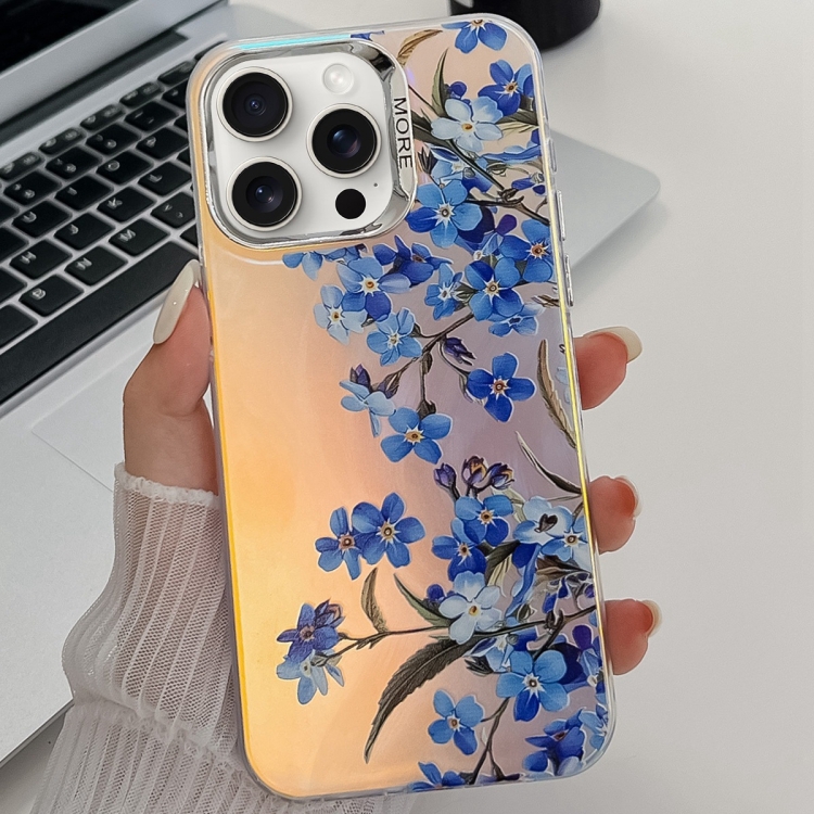 

For iPhone 15 Pro Max Electroplating Laser Flower Texture TPU Phone Case(Myosotis AH2)