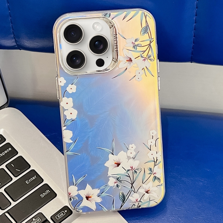 

For iPhone 15 Pro Max Electroplating Laser Flower Texture TPU Phone Case(Morning Glory AH16)