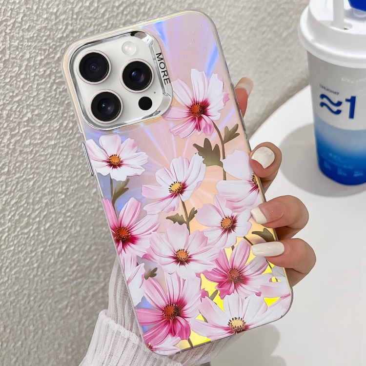 

For iPhone 15 Pro Electroplating Laser Flower Texture TPU Phone Case(Cosmos Flower AH7)