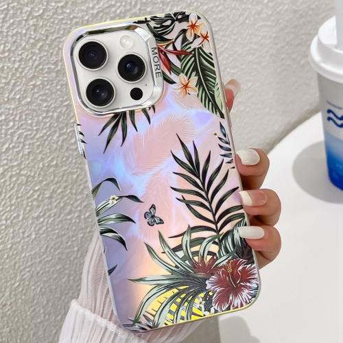 

For iPhone 15 Pro Electroplating Laser Flower Texture TPU Phone Case(Leaves AH12)