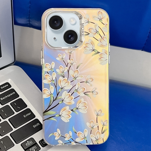 

For iPhone 15 Electroplating Laser Flower Texture TPU Phone Case(Pear Blossom AH17)