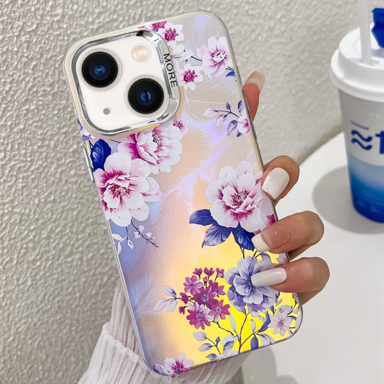 

For iPhone 14 Electroplating Laser Flower Texture TPU Phone Case(Peony AH11)