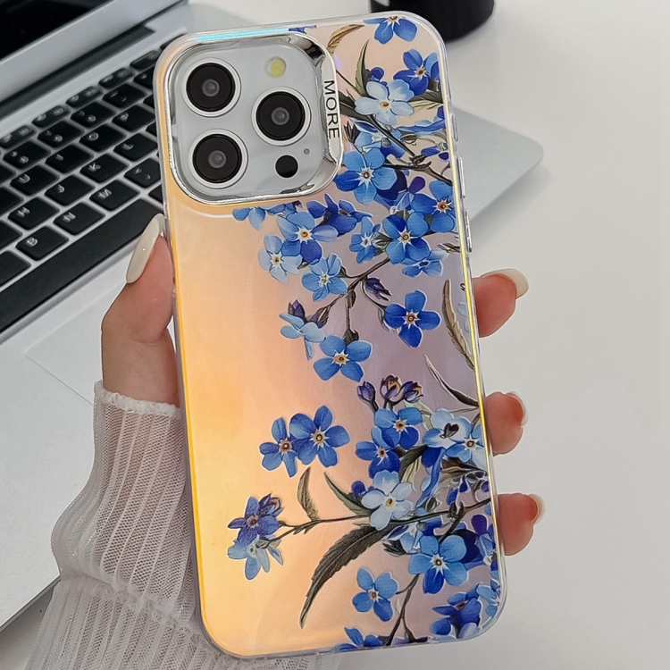 

For iPhone 14 Pro Electroplating Laser Flower Texture TPU Phone Case(Myosotis AH2)