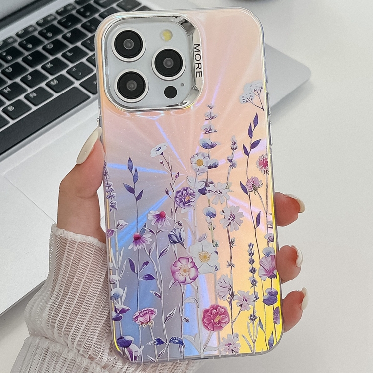 

For iPhone 14 Pro Electroplating Laser Flower Texture TPU Phone Case(Flower AH1)