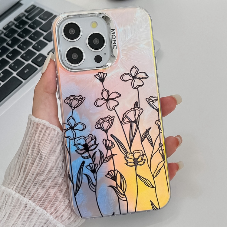 

For iPhone 14 Pro Max Electroplating Laser Flower Texture TPU Phone Case(Drawn Flowers AH3)