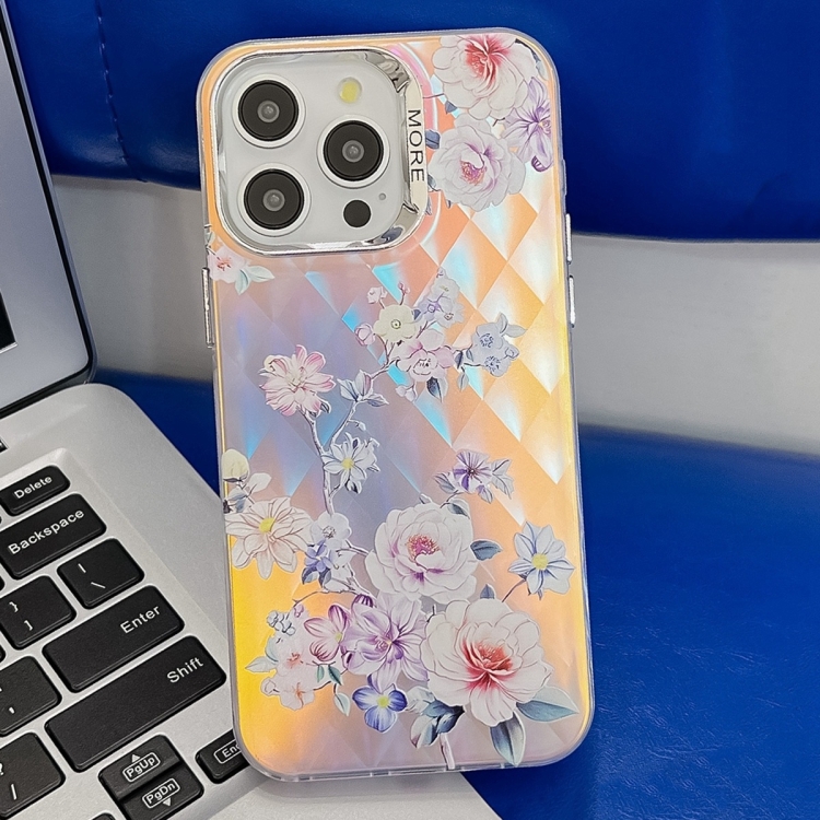 

For iPhone 13 Pro Max Electroplating Laser Flower Texture TPU Phone Case(Rose AH15)