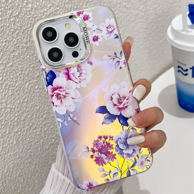 

For iPhone 13 Pro Electroplating Laser Flower Texture TPU Phone Case(Peony AH11)