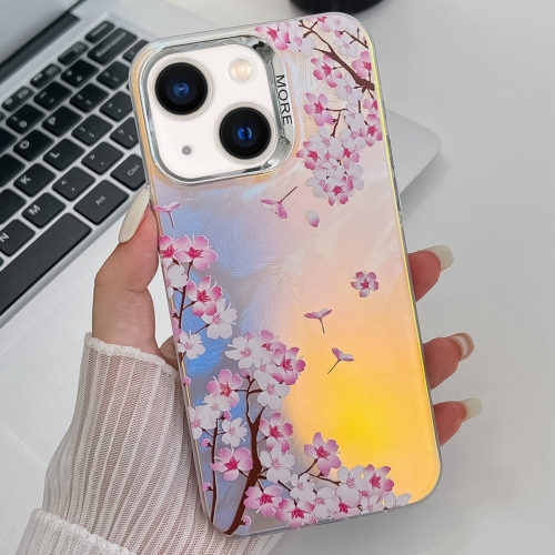 

For iPhone 13 Electroplating Laser Flower Texture TPU Phone Case(Peach Blossom AH4)