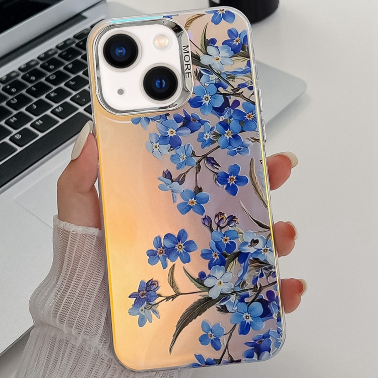 

For iPhone 13 Electroplating Laser Flower Texture TPU Phone Case(Myosotis AH2)