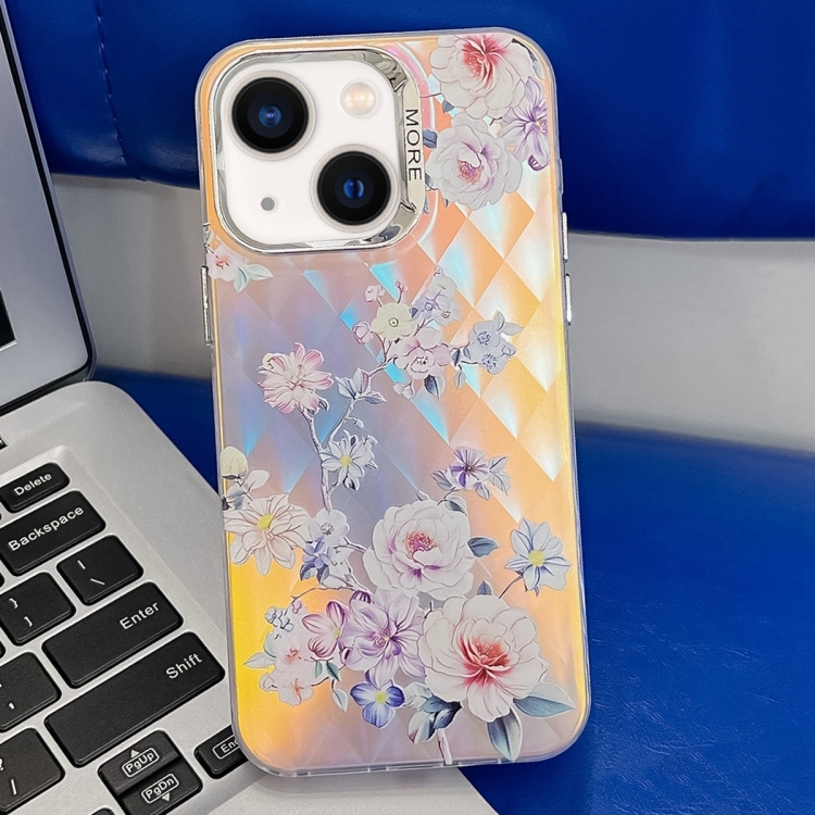 

For iPhone 13 Electroplating Laser Flower Texture TPU Phone Case(Rose AH15)