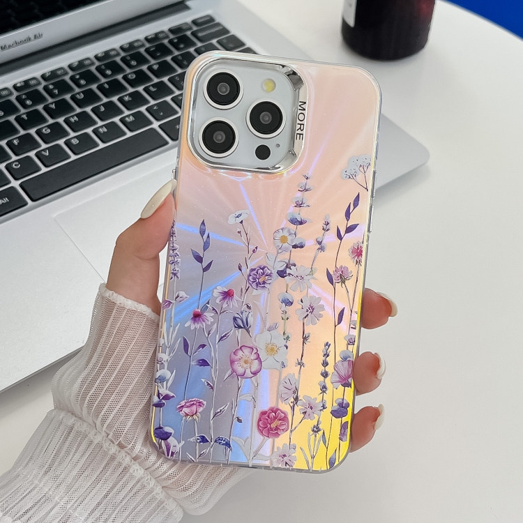 

For iPhone 16 Pro Electroplating Laser Flower Texture TPU Phone Case(Flower AH1)