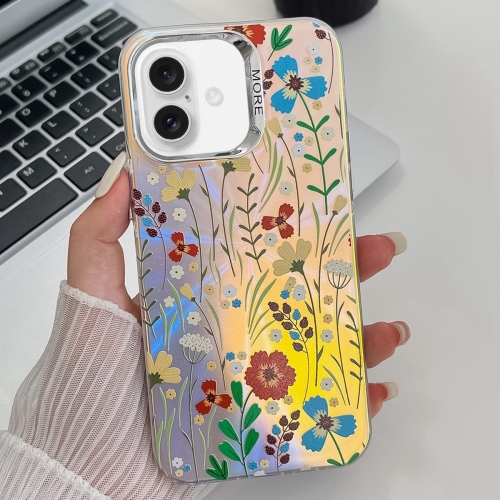 

For iPhone 16 Plus Electroplating Laser Flower Texture TPU Phone Case(Flower AH6)