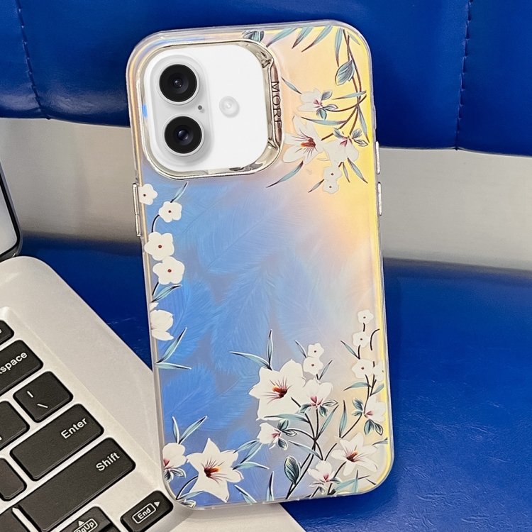 

For iPhone 16 Electroplating Laser Flower Texture TPU Phone Case(Morning Glory AH16)